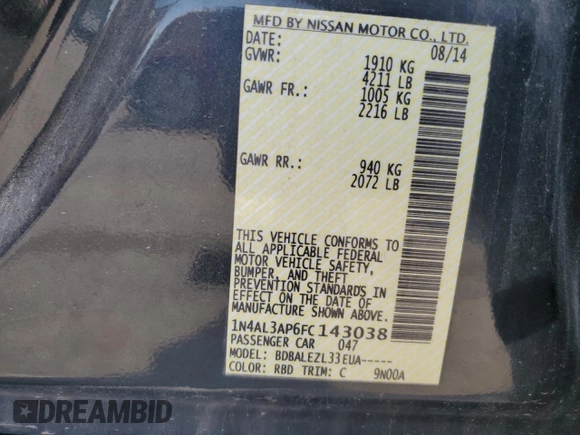 2015 Nissan Altima 2.5 with VIN 1N4AL3AP6FC143038, listed as a Copart auction lot 62006015 with 71,061 mi miles and Salvage title. Bid and sale history available at DreamBid. Image 12.