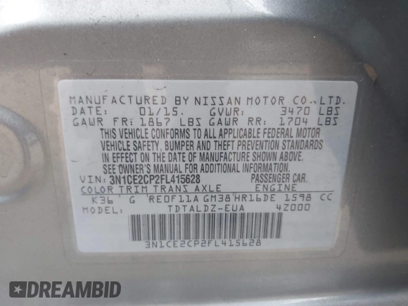 2015 Nissan Note SV с VIN 3N1CE2CP2FL415628, выставлен на аукционе IAAI как лот 42724551 с пробегом 165 694 миль миль и . История ставок и продаж доступна на DreamBid. Изображение 9.