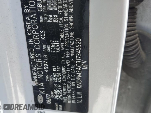 2018 Kia Sportage LX with VIN KNDPM3AC9J7345520, listed as a Copart auction lot 55182585 with 97,942 mi miles and Clean Title. Bid and sale history available at DreamBid. Image 13.