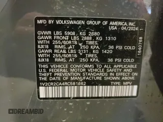 2024 Volkswagen Atlas Peak Edition SE with VIN 1V2CR2CA4RC581662, listed as a Copart auction lot 45403425 with 8,151 mi miles and Salvage title. Bid and sale history available at DreamBid. Image 13.