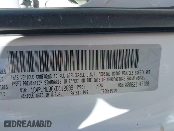 2019 Jeep Cherokee Latitude Plus with VIN 1C4PJMLB8KD112699, listed as a IAAI auction lot 42166892 with 128,396 mi miles and . Bid and sale history available at DreamBid. Image 9.