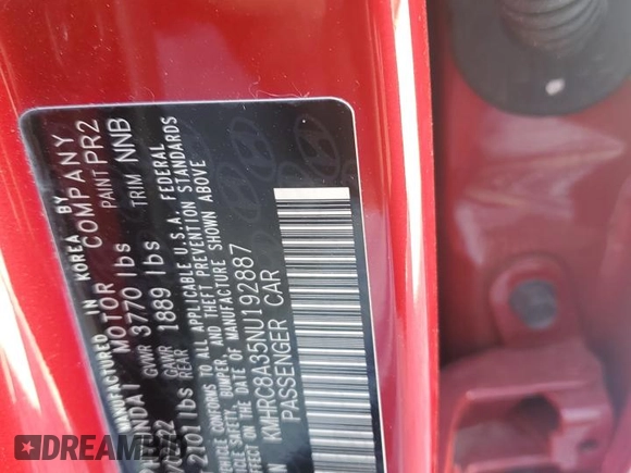 2022 Hyundai Venue Limited with VIN KMHRC8A35NU192887, listed as a Copart auction lot 59041985 with 7,790 mi miles and Salvage title. Bid and sale history available at DreamBid. Image 12.