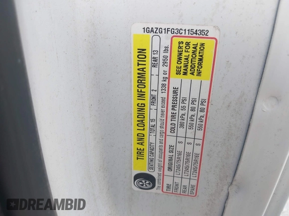 2012 Chevrolet Express Passenger 1LT с VIN 1GAZG1FG3C1154352, выставлен на аукционе IAAI как лот 42148091 с пробегом 83 464 миль миль и . История ставок и продаж доступна на DreamBid. Изображение 9.