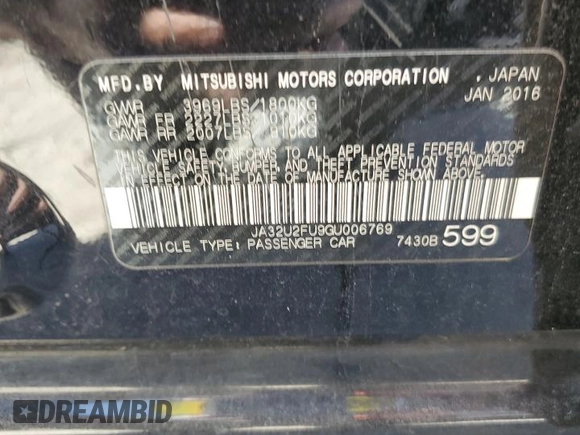 2016 Mitsubishi Lancer ES with VIN JA32U2FU9GU006769, listed as a Copart auction lot 74555474 with 207,631 mi miles and Salvage Title. Bid and sale history available at DreamBid. Image 13.