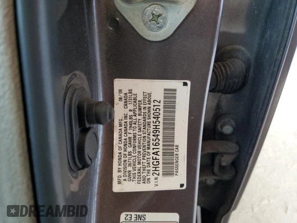 2009 Honda Civic LX z VIN 2HGFA16549H540512, wystawiony jako Copart lot #55950785 z przebiegiem 156 950 mil mil oraz Szkoda całkowita • Salvage title. Historia ofert i sprzedaży dostępna na DreamBid. Obrazek 13.