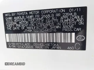 2011 Lexus ES 330 z VIN JTHBK1EG1B2440216, wystawiony jako IAAI lot #42685415 z przebiegiem 133 902 mil mil oraz . Historia ofert i sprzedaży dostępna na DreamBid. Obrazek 9.
