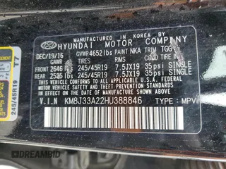 2017 Hyundai Tucson Sport z VIN KM8J33A22HU388846, wystawiony jako Copart lot #56691065 z przebiegiem Nie podano mil oraz Szkoda całkowita • Salvage title. Historia ofert i sprzedaży dostępna na DreamBid. Obrazek 13.