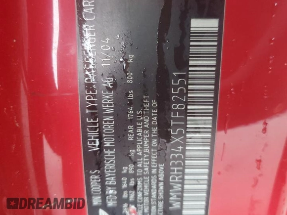 2005 MINI Convertible S с VIN WMWRH334X5TF82551, выставлен на аукционе Copart как лот 57983355 с пробегом 73 885 миль миль и Списание • Salvage title. История ставок и продаж доступна на DreamBid. Изображение 12.
