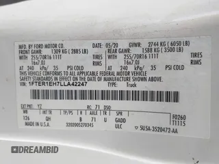 2020 Ford Ranger XL with VIN 1FTER1EH7LLA42247, listed as a IAAI auction lot 42125956 with 89,120 mi miles and . Bid and sale history available at DreamBid. Image 9.