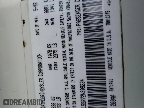 2002 Chrysler Sebring LXi с VIN 1C3EL55R72N309234, выставлен на аукционе Copart как лот 63203455 с пробегом 164 024 миль миль и Чистый • Clean title. История ставок и продаж доступна на DreamBid. Изображение 12.