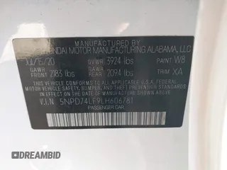 2020 Hyundai Elantra SE with VIN 5NPD74LF9LH606781, listed as a IAAI auction lot 41757029 with 12,563 mi miles. Bid and sale history available at carsss.com. Image 9.