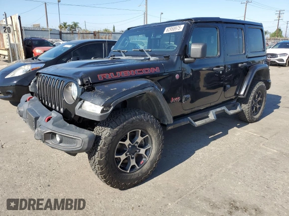 2018 Jeep Wrangler Unlimited Rubicon with VIN 1C4HJXFGXJW255881, listed as a Copart auction lot 62958975 with 39,439 mi miles and Salvage title. Bid and sale history available at DreamBid. Image 1.