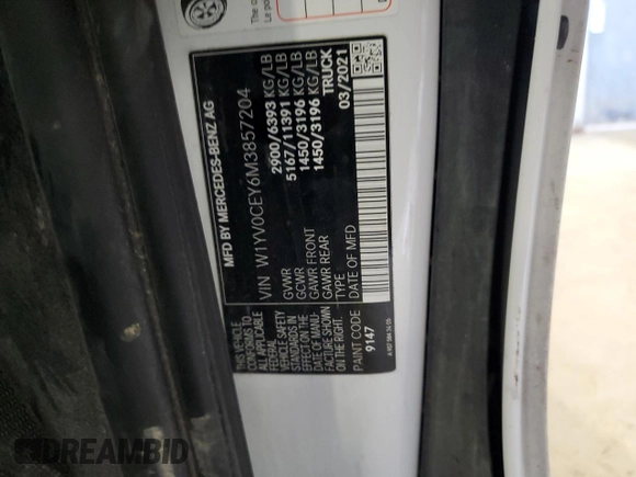 2021 Mercedes-Benz Metris Cargo with VIN W1YV0CEY6M3857204, listed as a Copart auction lot 47120605 with Not Provided miles and Salvage Title. Bid and sale history available at DreamBid. Image 14.