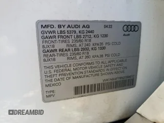 2022 Audi Q5 Premium with VIN WA1ABAFY8N2099612, listed as a Copart auction lot 53869445 with 32,603 mi miles and Salvage title. Bid and sale history available at DreamBid. Image 13.