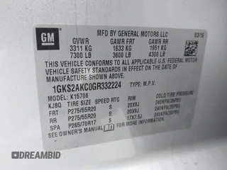 2016 GMC Yukon SLE with VIN 1GKS2AKC0GR332224, listed as a IAAI auction lot 41301706 with 108,340 mi miles. Bid and sale history available at carsss.com. Image 9.