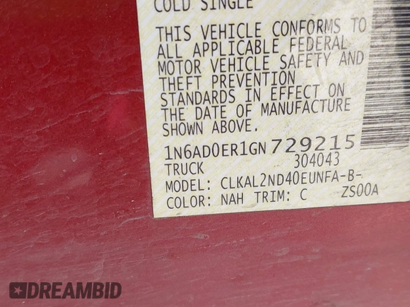 2016 Nissan Frontier SV z VIN 1N6AD0ER1GN729215, wystawiony jako IAAI lot #42081517 z przebiegiem 53 661 mil mil oraz . Historia ofert i sprzedaży dostępna na DreamBid. Obrazek 9.