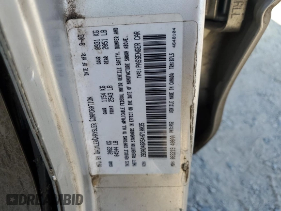 2004 Dodge Intrepid SE z VIN 2B3AD46R54H710035, wystawiony jako Copart lot #58865685 z przebiegiem 74 018 mil mil oraz Czysty tytuł • Clean title. Historia ofert i sprzedaży dostępna na DreamBid. Obrazek 12.