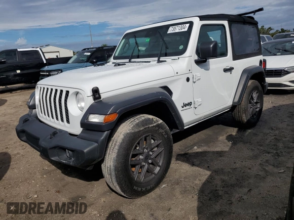 2024 Jeep Wrangler Sport S z VIN 1C4PJXAN9RW136328, wystawiony jako Copart lot #73871304 z przebiegiem Nie podano mil oraz Nie do naprawy • Non repairable. Historia ofert i sprzedaży dostępna na DreamBid. Obrazek 1.