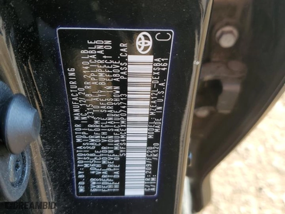 2021 Toyota Corolla SE with VIN 5YFS4MCEXMP074713, listed as a Copart auction lot 46467575 with 37,729 mi miles and Salvage Title. Bid and sale history available at carsss.com. Image 12.
