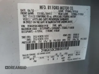 2011 Ford Flex Limited with VIN 2FMGK5DC2BBD05958, listed as a Copart auction lot 52454485 with 98,525 mi miles and Salvage Title. Bid and sale history available at carsss.com. Image 13.