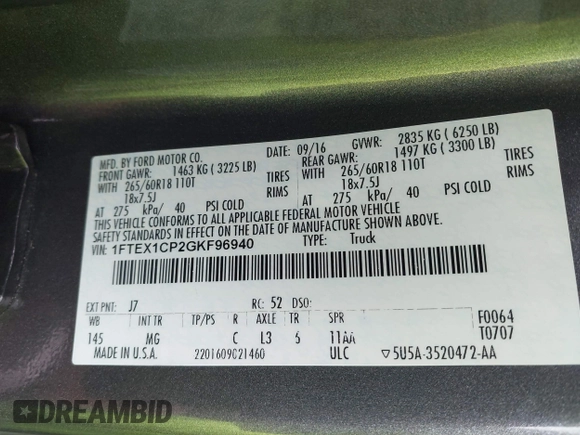 2016 Ford F-150 XL with VIN 1FTEX1CP2GKF96940, listed as a IAAI auction lot 41315754 with 98,299 mi miles and . Bid and sale history available at carsss.com. Image 9.