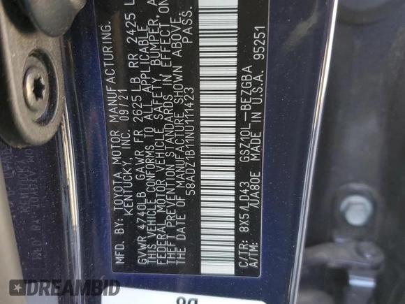 2022 Lexus ES 350 z VIN 58ADZ1B11NU111423, wystawiony jako Copart lot #51423765 z przebiegiem 47 584 mil mil oraz Szkoda całkowita • Salvage title. Historia ofert i sprzedaży dostępna na DreamBid. Obrazek 14.