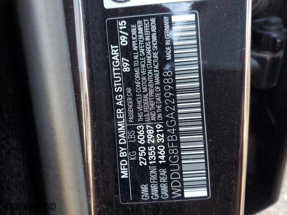 2016 Mercedes-Benz S-Class S 550 with VIN WDDUG8FB4GA229988, listed as a Copart auction lot 43285605 with 78,157 mi miles and Salvage Title. Bid and sale history available at carsss.com. Image 12.