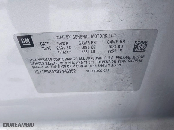 2016 Chevrolet Malibu Limited LTZ with VIN 1G11E5SA3GF146952, listed as a IAAI auction lot 41308263 with 190,884 mi miles. Bid and sale history available at carsss.com. Image 9.
