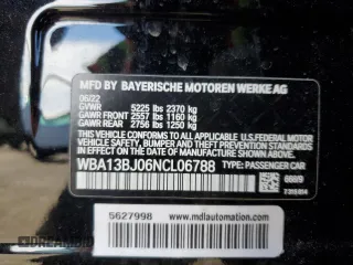 2022 BMW 5 Series 530i xDrive with VIN WBA13BJ06NCL06788, listed as a Copart auction lot 46544835 with 37,828 mi miles and Salvage Title. Bid and sale history available at carsss.com. Image 12.