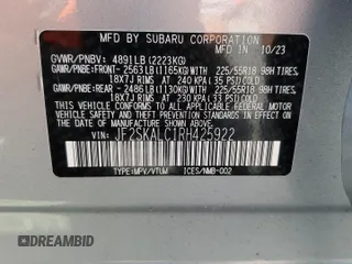 2024 Subaru Forester Limited with VIN JF2SKALC1RH425922, listed as a Copart auction lot 57915245 with 24,526 mi miles and Salvage title. Bid and sale history available at DreamBid. Image 14.