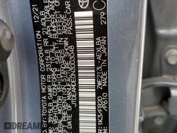 2022 Toyota Corolla Hybrid LE with VIN JTDEAMDE0N3003048, listed as a Copart auction lot 50637085 with 67,990 mi miles and Salvage Title. Bid and sale history available at carsss.com. Image 12.
