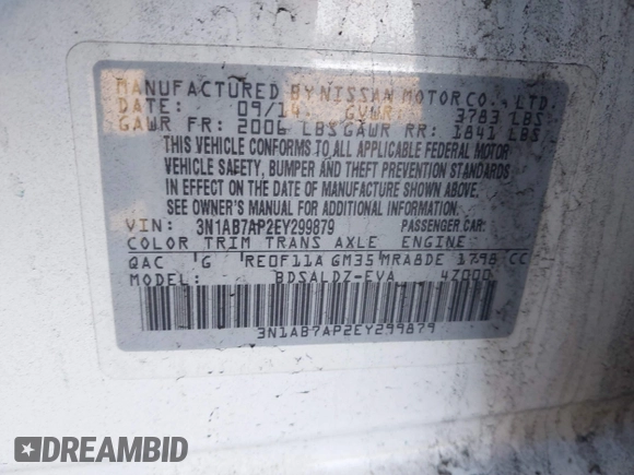 2014 Nissan Sentra SR with VIN 3N1AB7AP2EY299879, listed as a IAAI auction lot 41803279 with 150,589 mi miles and . Bid and sale history available at DreamBid. Image 9.