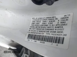 2015 Honda Civic LX with VIN 2HGFB2F53FH561723, listed as a IAAI auction lot 42163448 with 55,704 mi miles. Bid and sale history available at carsss.com. Image 9.