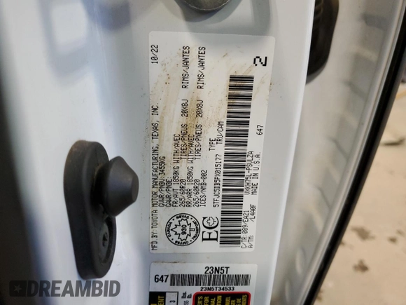 2023 Toyota Tundra Limited Hybrid with VIN 5TFJC5DB5PX015177, listed as a Copart auction lot 87896795 with 77,113 mi miles and Salvage title. Bid and sale history available at DreamBid. Image 12.