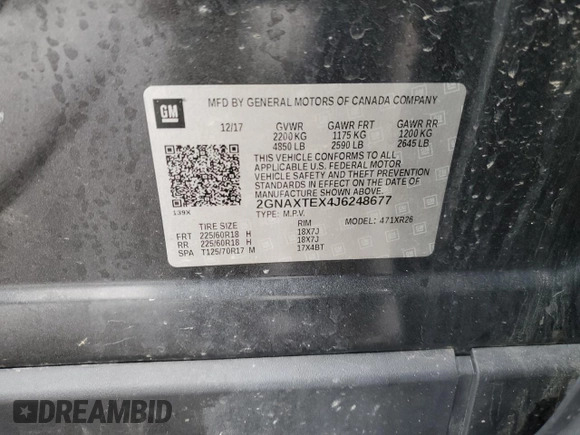 2018 Chevrolet Equinox LT with VIN 2GNAXTEX4J6248677, listed as a Copart auction lot 47182915 with 116,211 mi miles and Salvage Title. Bid and sale history available at carsss.com. Image 15.
