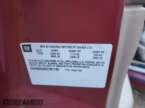 2005 Buick LaCrosse CXL z VIN 2G4WD532251201186, wystawiony jako Copart lot #88603225 z przebiegiem 153 994 mil mil oraz Szkody całkowita. Historia ofert i sprzedaży dostępna na DreamBid. Obrazek 12.