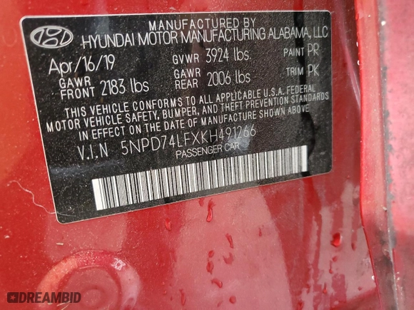 2019 Hyundai Elantra SE with VIN 5NPD74LFXKH491266, listed as a Copart auction lot 41637855 with 134,917 mi miles and Salvage Title. Bid and sale history available at carsss.com. Image 12.