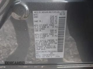 2019 Nissan Rogue SV with VIN 5N1AT2MV7KC701886, listed as a IAAI auction lot 40798587 with 51,491 mi miles and . Bid and sale history available at carsss.com. Image 9.