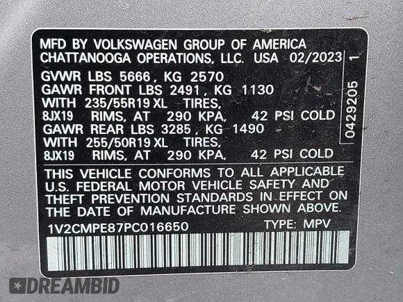 2023 Volkswagen ID.4 Pro with VIN 1V2CMPE87PC016650, listed as a IAAI auction lot 41782751 with 11,058 mi miles and . Bid and sale history available at DreamBid. Image 9.