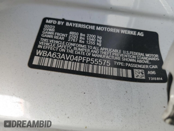 2023 BMW 4 Series 430i with VIN WBA63AV04PFP55575, listed as a Copart auction lot 83622774 with 18,167 mi miles and Salvage title. Bid and sale history available at DreamBid. Image 14.