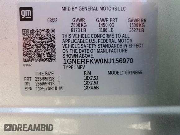 2022 Chevrolet Traverse LS with VIN 1GNERFKW0NJ156970, listed as a Copart auction lot 60605455 with 45,917 mi miles and Non repairable. Bid and sale history available at DreamBid. Image 14.