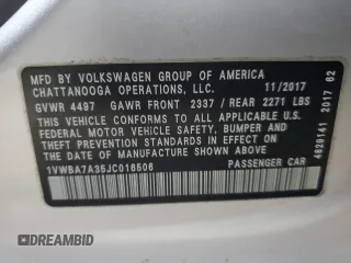 2018 Volkswagen Passat SE with VIN 1VWBA7A35JC016506, listed as a Copart auction lot 61044895 with 95,168 mi miles and Salvage title. Bid and sale history available at DreamBid. Image 13.