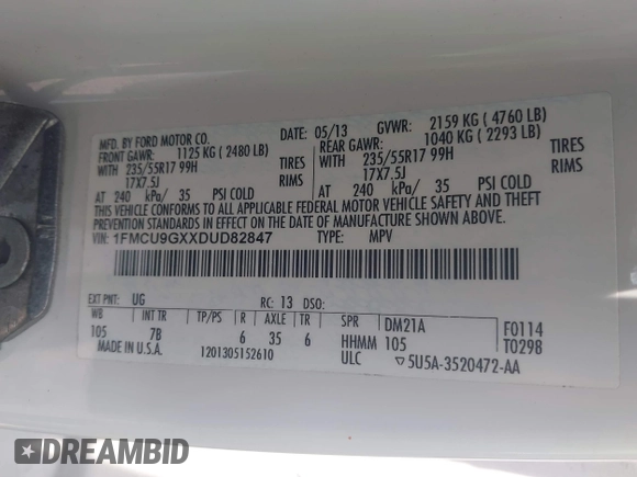 2013 Ford Escape SE z VIN 1FMCU9GXXDUD82847, wystawiony jako IAAI lot #42436360 z przebiegiem 142 071 mil mil oraz . Historia ofert i sprzedaży dostępna na DreamBid. Obrazek 9.
