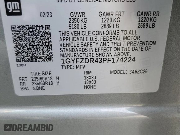 2023 Cadillac XT4 AWD Premium Luxury with VIN 1GYFZDR43PF174224, listed as a Copart auction lot 47752325 with 63,868 mi miles and Salvage Title. Bid and sale history available at carsss.com. Image 15.