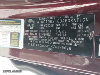 2018 Kia Sedona EX with VIN KNDMC5C14J6379626, listed as a IAAI auction lot 41774979 with 58,710 mi miles. Bid and sale history available at carsss.com. Image 9.