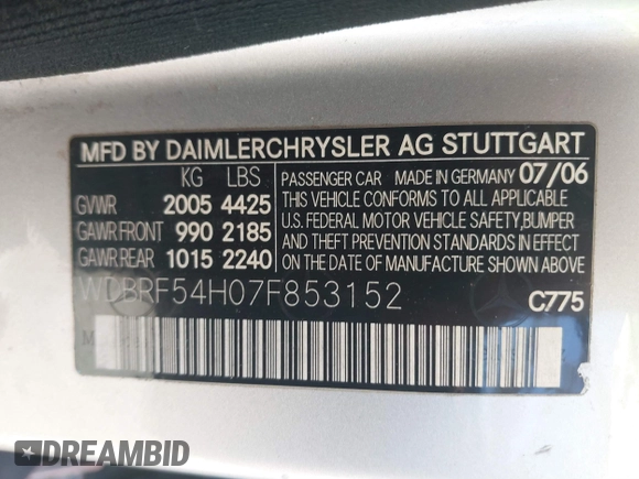 2007 Mercedes-Benz C 280 Luxury с VIN WDBRF54H07F853152, выставлен на аукционе IAAI как лот 41657846 с пробегом 144 314 миль миль и . История ставок и продаж доступна на DreamBid. Изображение 9.