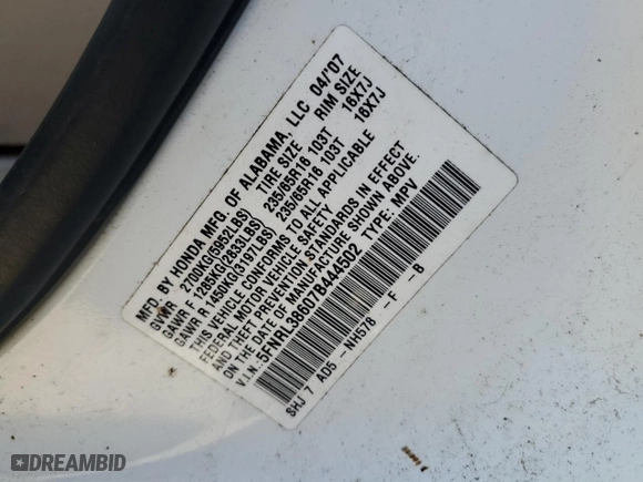 2007 Honda Odyssey EX-L with VIN 5FNRL38607B444502, listed as a Copart auction lot 51474115 with 176,325 mi miles and Clean Title. Bid and sale history available at carsss.com. Image 13.
