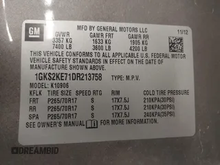 2013 GMC Yukon XL SLT with VIN 1GKS2KE71DR213758, listed as a IAAI auction lot 41713240 with 193,611 mi miles. Bid and sale history available at carsss.com. Image 9.