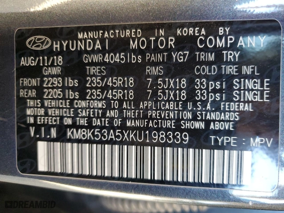 2019 Hyundai Kona Ultimate with VIN KM8K53A5XKU198339, listed as a Copart auction lot 85331724 with 60,709 mi miles and Clean Title. Bid and sale history available at carsss.com. Image 12.