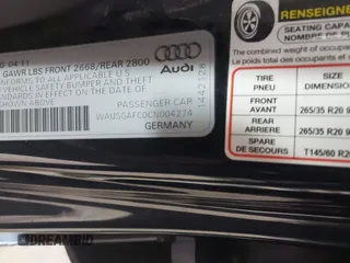 2012 Audi A7 3.0 Prestige with VIN WAUSGAFC0CN004274, listed as a IAAI auction lot 41366267 with 118,976 mi miles. Bid and sale history available at carsss.com. Image 9.
